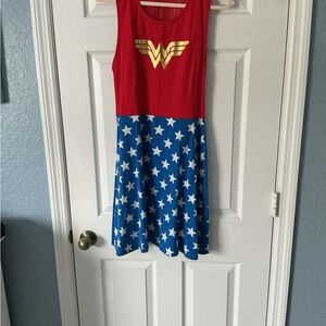 DC Comics Woman’s Red and Blue Wonder Hero Dress with Gold Emblem